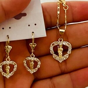 Gold Heart Pendant and Earring Set
